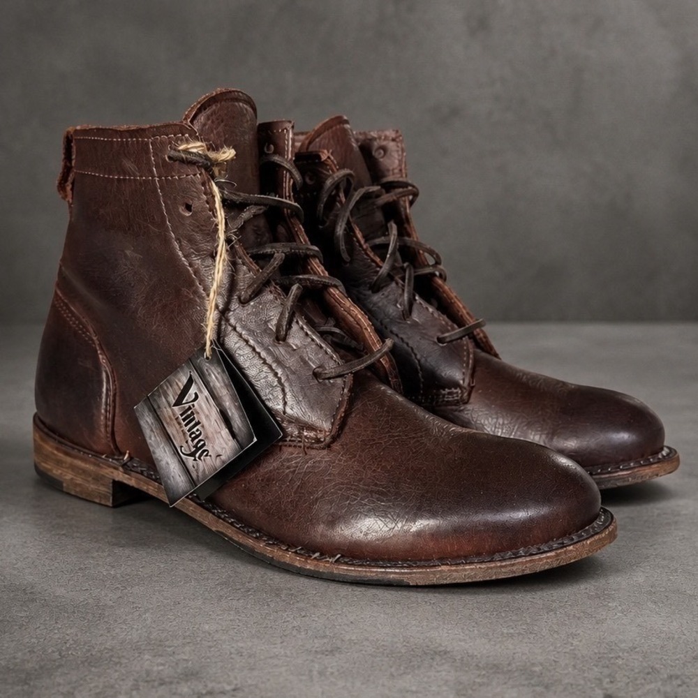 Rare NWT Vintage Shoe Company USA Mens Brown Leather Lace Up Handcrafted Boots